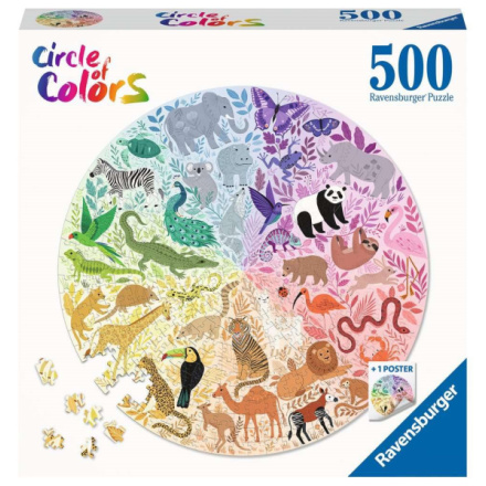 RAVENSBURGER Kulaté puzzle Kruh barev: Zvířata 500 dílků 145950