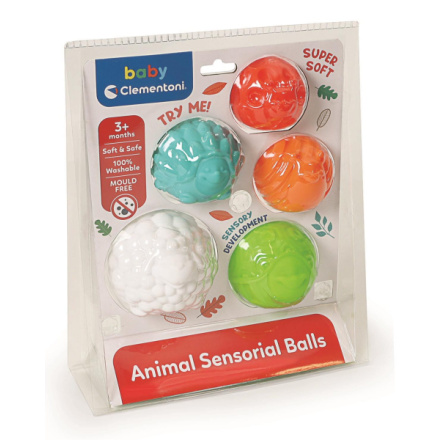 CLEMENTONI BABY Senzorické zvířátkové měkké míčky 5 ks 147141