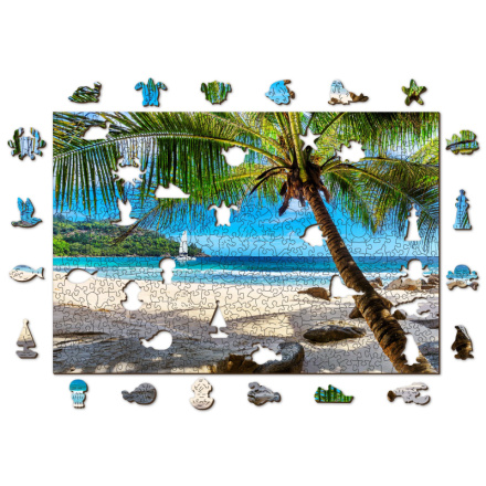 WOODEN CITY Dřevěné puzzle Pláž na Paradise Island, Karibské moře 2v1, 505 dílků EKO 147678
