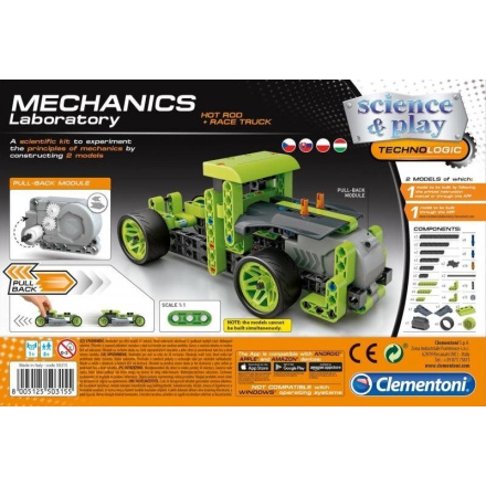 CLEMENTONI Science&Play Mechanická laboratoř Hot Rod a Race Truck 2v1 149132