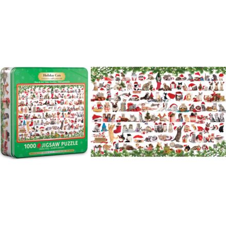 EUROGRAPHICS Puzzle v plechové krabičce Vánoční kočky 1000 dílků 149727