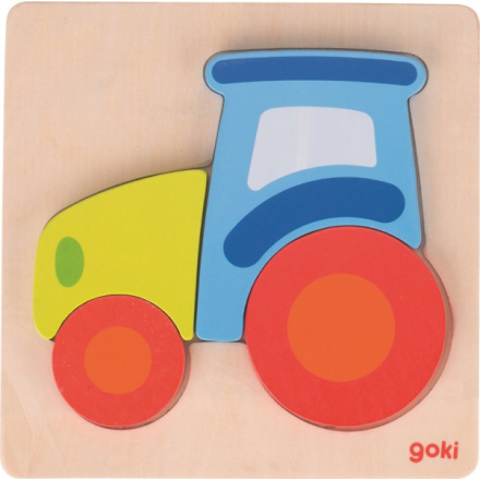 GOKI Dřevěné vkládací puzzle Traktor 4 dílky 150624