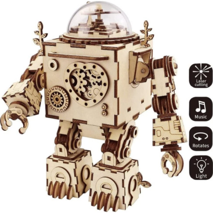 ROBOTIME Rokr Svítící 3D dřevěné puzzle Robot Orpheus (hrací skříňka) 221 dílků 151020