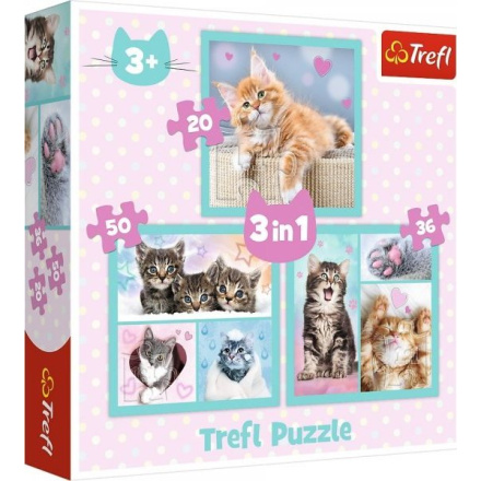 TREFL Puzzle Sladká koťátka 3v1 (20,36,50 dílků) 152094