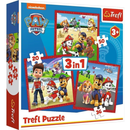 TREFL Puzzle Tlapková patrola: Veselí pejsci 3v1 (20,36,50 dílků) 152095