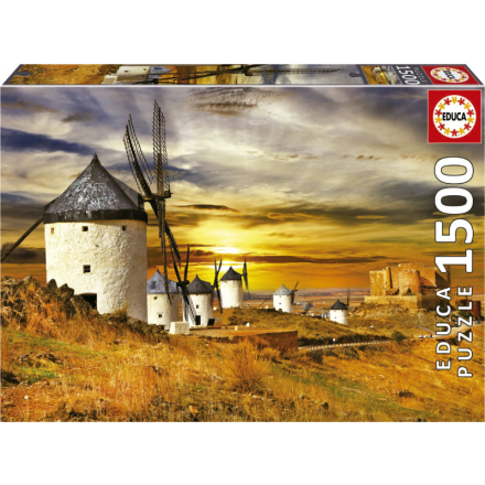 EDUCA Puzzle Západ slunce ve Španělsku: Větrné mlýny, Consuegra 1500 dílků 152228