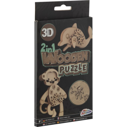 GRAFIX Dřevěné 3D puzzle 2v1 Opice a delfín 152658