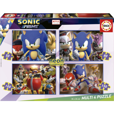 EDUCA Svítící puzzle Sonic Prime 4v1 (50,80,100,150 dílků) 152689