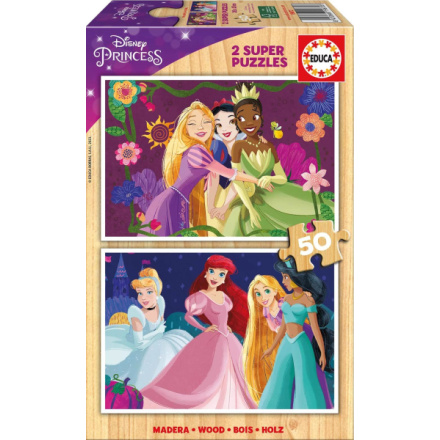 EDUCA Dřevěné puzzle Disney princezny 2x50 dílků 152690