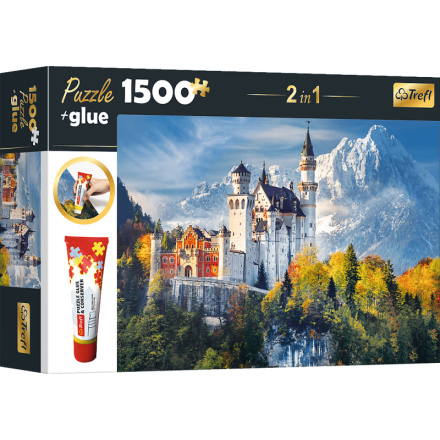 TREFL Sada 2v1 puzzle Zámek Neuschwanstein na podzim 1500 dílků s lepidlem 152888