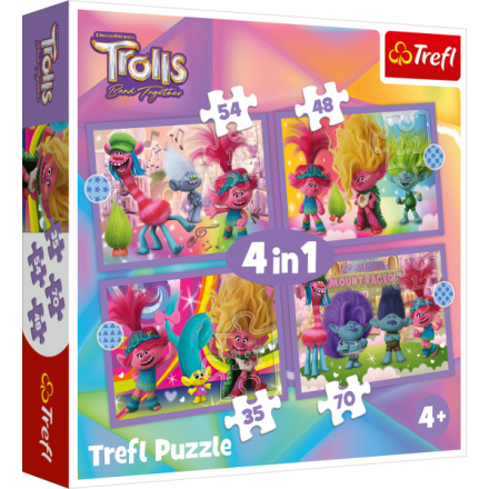 TREFL Puzzle Trollové 3: Barevné dobrodružství 4v1 (35,48,54,70 dílků) 155977