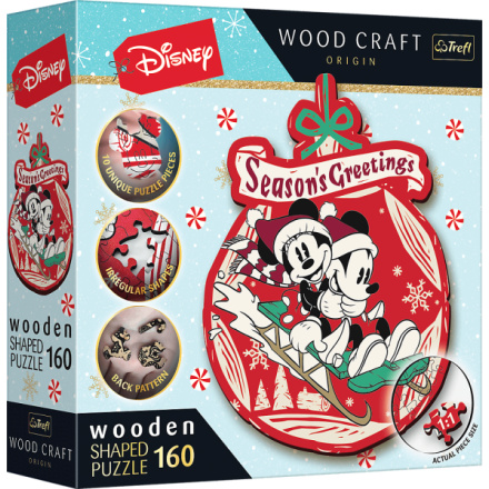 TREFL Wood Craft Origin puzzle Vánoční dobrodružství Mickeyho a Minnie 160 dílků 156006