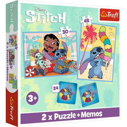 TREFL Sada 3v1 Lilo&Stitch: Šťastný den (2x puzzle + pexeso) 158737