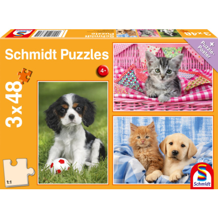 SCHMIDT Puzzle Moje oblíbená zvířátka 3x48 dílků 159535