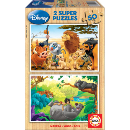 EDUCA Dřevěné puzzle Disney Zvířecí kamarádi 2x50 dílků 191