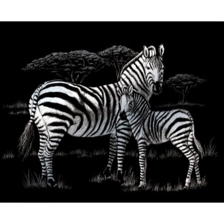 Stříbrný škrabací obrázek Zebra s mládětem 19746