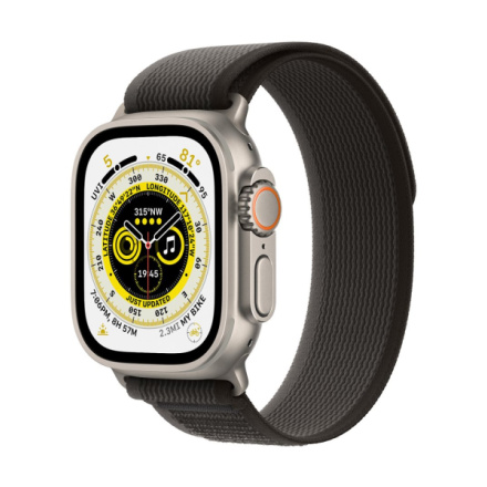 Apple Watch Ultra/49mm/Titan/Sport Band/Black-Gray Trail, MQFW3CS/A