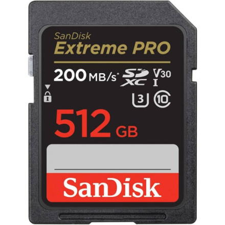 SanDisk Extreme PRO/SDXC/512GB/200MBps/UHS-I U3 / Class 10/Černá, SDSDXXD-512G-GN4IN