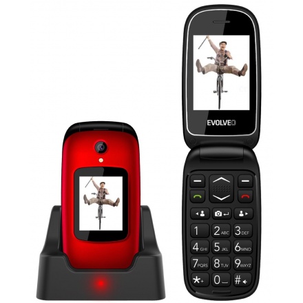 EVOLVEO EasyPhone FD, mobilní telefon pro seniory s nabíjecím stojánkem (červená barva), EP-700-FDR