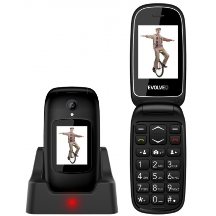 EVOLVEO EasyPhone FD, mobilní telefon pro seniory s nabíjecím stojánkem (černá barva), EP-700-FDB