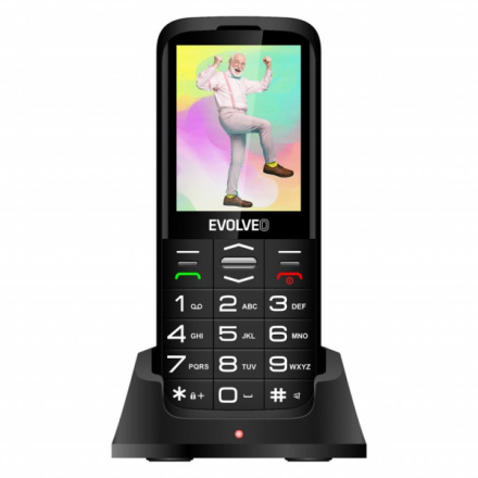 EVOLVEO EasyPhone FS, vyklápěcí mobilní telefon 2.8" pro seniory s nabíjecím stojánkem (černá barva), EP-771-FSB