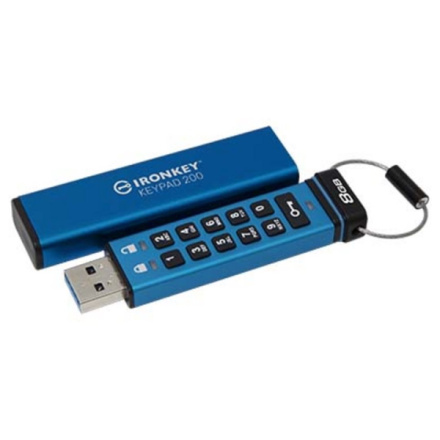 Kingston IronKey Keypad 200/8GB/USB 3.2/USB-A/Modrá, IKKP200/8GB