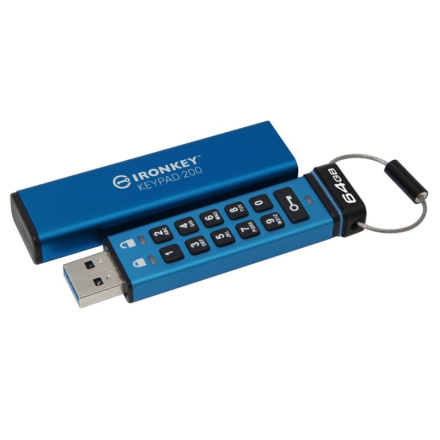 Kingston IronKey Keypad 200/64GB/USB 3.2/USB-A/Modrá, IKKP200/64GB