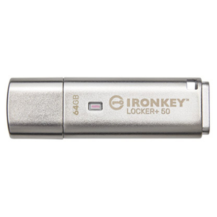 Kingston IronKey Locker+ 50/64GB/145MBps/USB 3.1/USB-A/Stříbrná, IKLP50/64GB