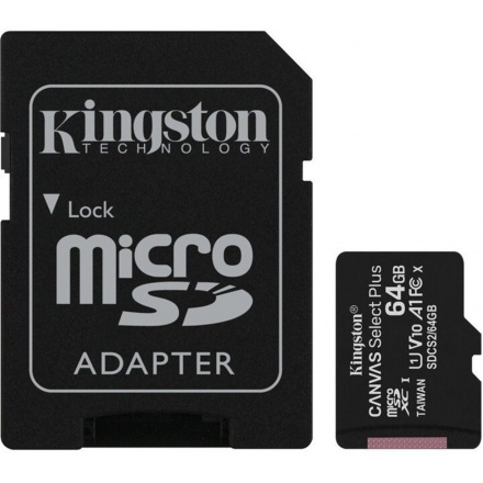 64GB microSDXC Kingston Canvas Select Plus  A1 CL10 100MB/s + adapter, SDCS2/64GB
