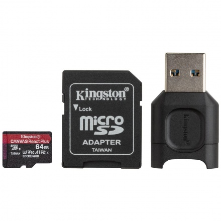 Kingston Canvas React Plus/micro SDXC/64GB/285MBps/Class 10/+ Adaptér, MLPMR2/64GB