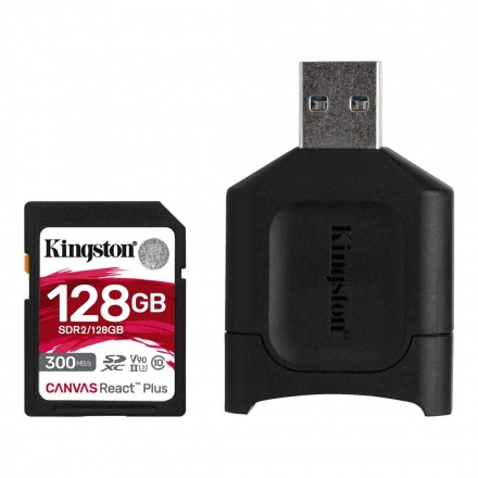 128GB SDHC Kingston Canvas React Plus  UHS-II V90 + čtečka, MLPR2/128GB