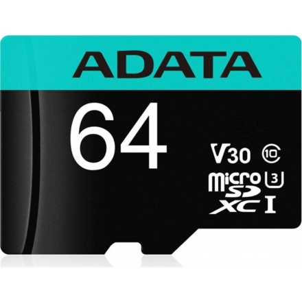 ADATA V30S/micro SDXC/64GB/95MBps/UHS-I U3 / Class 10/+ Adaptér, AUSDX64GUI3V30SA2-RA1