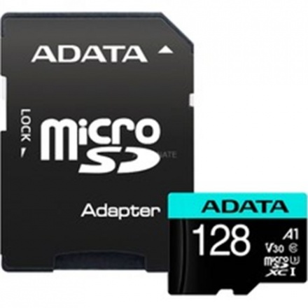 ADATA MicroSDXC 128GB U3 V30S 100/80 MB/s + adapter, AUSDX128GUI3V30SA2-RA1