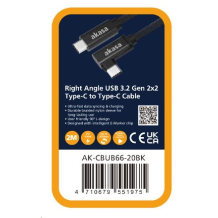 AKASA - USB 3.2 Gen 2 Type-C na C, úhlová, AK-CBUB66-20BK