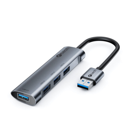 HUB USB C-tech UHB-U3-AL, 4x USB 3.2 Gen 1, hliníkové tělo, UHB-U3-AL