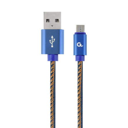 Gembird oplétaný denim USB-A/microUSB kabel 1m, CC-USB2J-AMmBM-1M-BL
