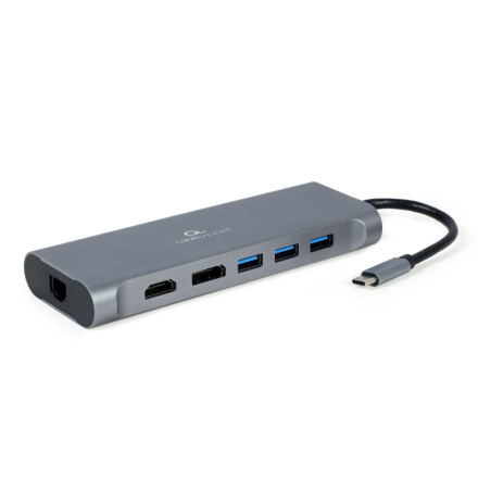 Gembird USB-C 8v1 multiport USB 3.0 + HDMI + DisplayPort + VGA + PD + čtečka karet + LAN + audio, A-CM-COMBO8-01