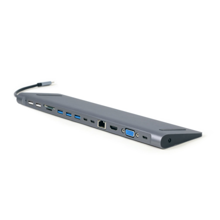 Gembird USB-C 9v1 multiport USB + HDMI + VGA + PD + čtečka karet + LAN + audio, A-CM-COMBO9-01
