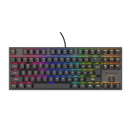 Genesis herní mechanická klávesnice THOR 303/TKL/RGB/Outemu Peach Silent/Drátová USB/US layout/Černá, NKG-1881