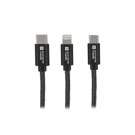 Natec vícekonektorový kabel 3v1 USB Micro + Lightning + USB-C, textilní opletení, 1m, NKA-1202
