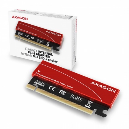 AXAGON PCEM2-S, PCIe x16 - M.2 NVMe M-key slot adaptér, kovový kryt pro pasivní chlazení, PCEM2-S