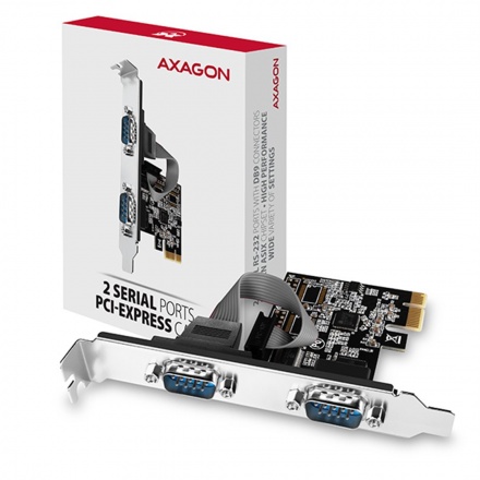 AXAGON PCEA-S2N, PCIe řadič - 2x sériový port (RS232) 250 kbps, vč. LP, PCEA-S2N