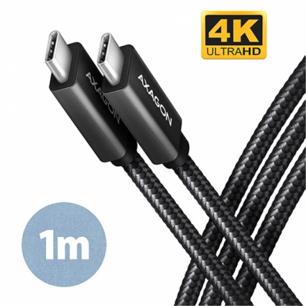 AXAGON BUCM32-CM10AB, SPEED+ kabel USB-C <-> USB-C, 1m, USB 3.2 Gen 2, PD 100W 5A, 4k HD, ALU, oplet, BUCM32-CM10AB