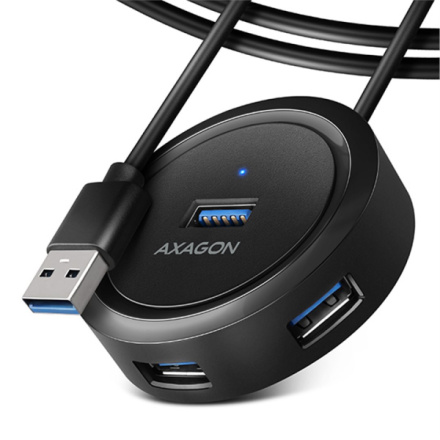 AXAGON HUE-P1AL, 4x USB 3.2 Gen 1 ROUND hub, micro USB napájecí konektor, kabel USB-A 1.2m, HUE-P1AL