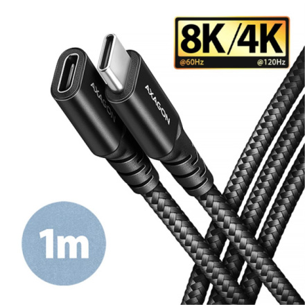 AXAGON BUCM32-CF10AB prodlužovací kabel USB-C (M) <-> USB-C (F), 1m, USB 20Gbps, PD 240W, ALU, oplet, BUCM32-CF10AB