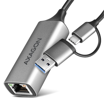 AXAGON ADE-TXCA, USB-C + USB-A 3.2 Gen 1 - Gigabit Ethernet síťová karta, Asix AX88179, auto instal, ADE-TXCA