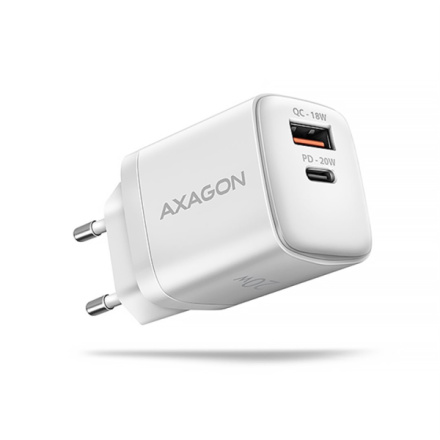AXAGON ACU-PQ20W nabíječka do sítě 20W, 2x port (USB-A + USB-C), PD3.0/PPS/QC4+/AFC/Apple, bílá, ACU-PQ20W
