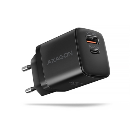 AXAGON ACU-PQ20 nabíječka do sítě 20W, 2x port (USB-A + USB-C), PD3.0/PPS/QC4+/AFC/Apple, černá, ACU-PQ20