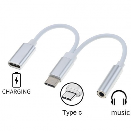 PremiumCord Převodník USB-C na audio konektor jack 3,5mm female + USB typ C konektor pro nabíjení, ku31zvuk02