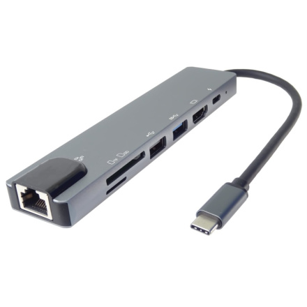 PremiumCord USB-C na HDMI + USB3.0 + USB2.0 + PD + SD/TF + RJ45 adaptér, ku31dock16